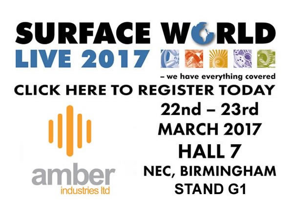 Amber Industries stellt auf der Surface World am 22. und 23. März 2017 im NEC Birmingham aus.